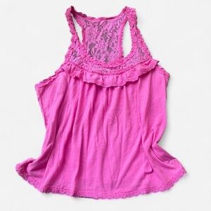 Abercrombie & Fitch Vibrant Pink Lace Lined Tank Top •Size L